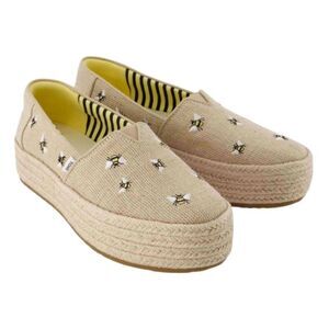 TOMS Womens Espadrilles Platform BEES Beige VALENCIA Sz 9.5 W Slip Ons Casual